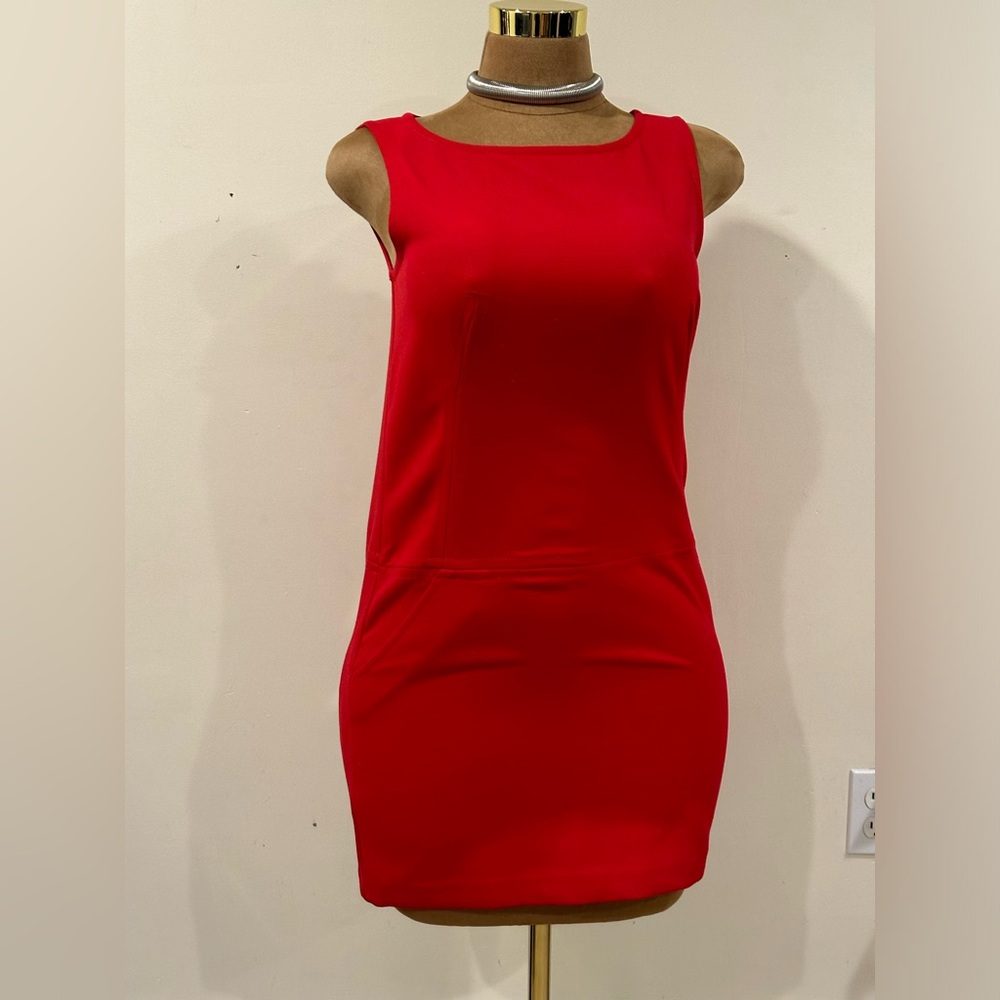 Loft Red Mod Midi Casual  Dress Thick Material Closure Zipper In Back. Sz 4.